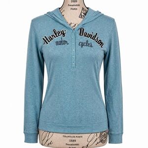 vintage y2k harley davidson thermal hooded henley